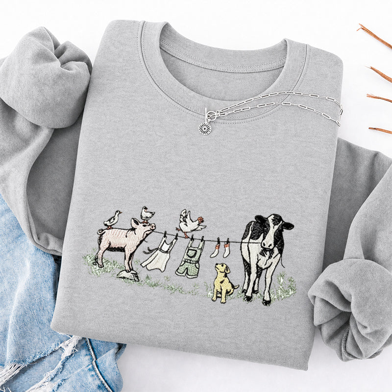 Embroidered Farm Laundry Day Classic Crewneck Sweatshirt