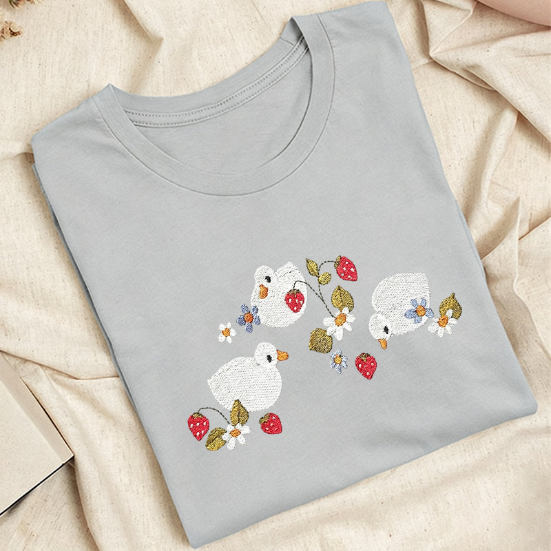 Embroidered Strawberry Duck Classic Adult Unisex Crew Neck T-Shirt