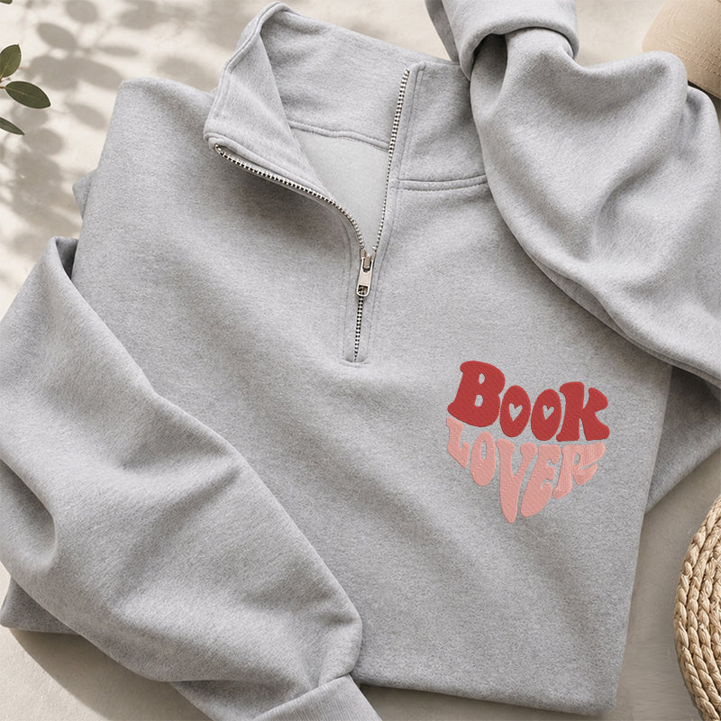 Embroidered Book Lover Classic Quarter Zip Sweatshirt