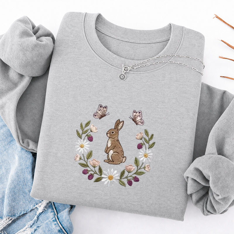Embroidered Bunny Flower Classic Crewneck Sweatshirt