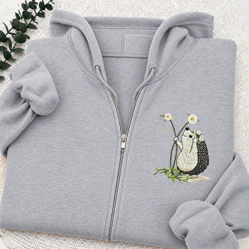 Embroidered hedgehog Daisy Classic Adult Unisex Full Zip Hoodie