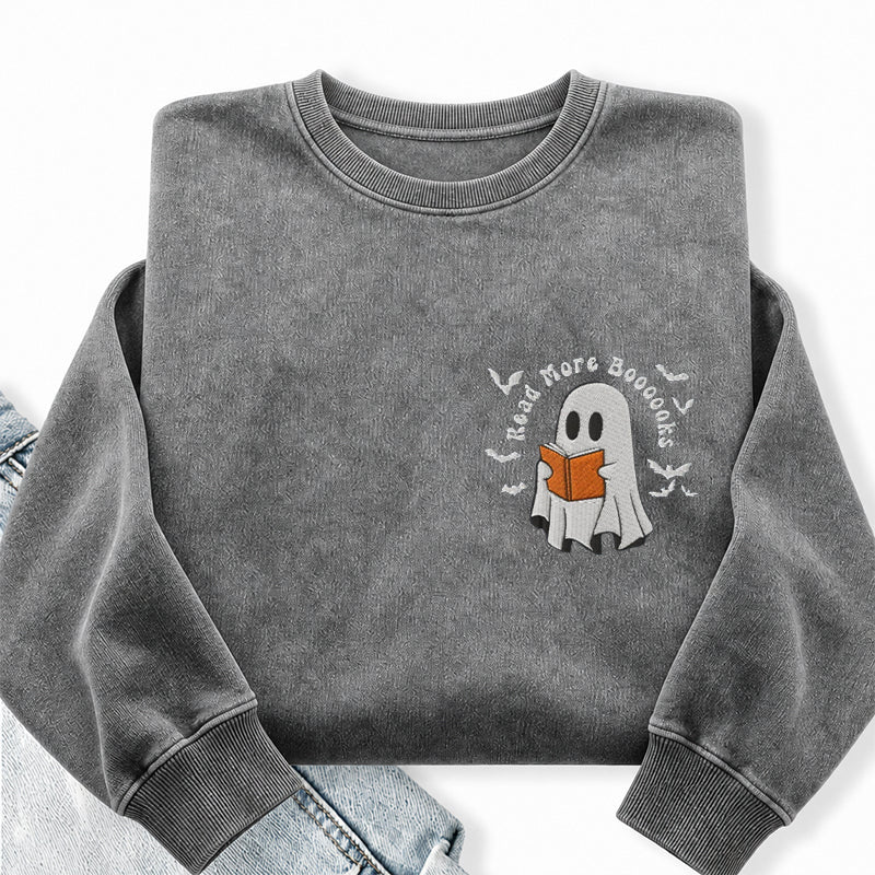 Embroidered Read More Boooooks Washed Crewneck Sweatshirt