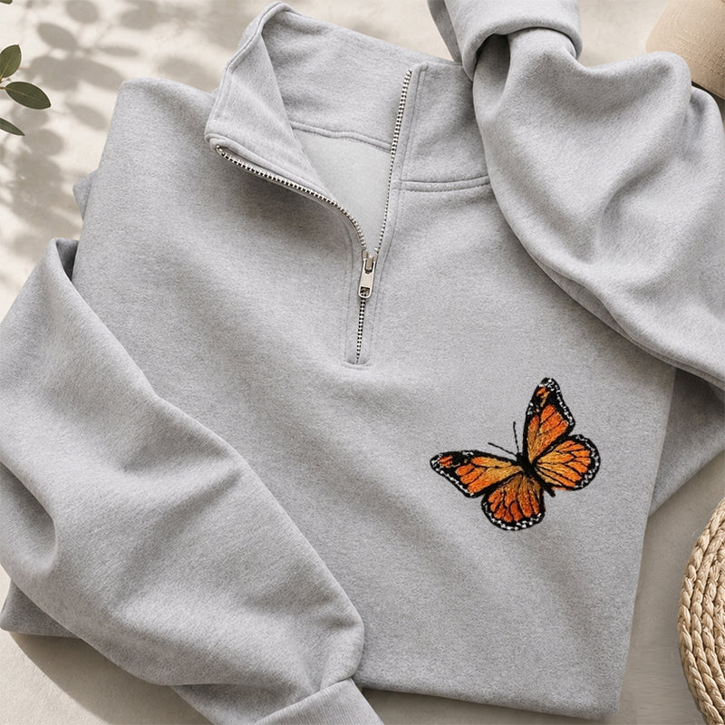 Embroidered Monarch Butterfly Classic Quarter Zip Sweatshirt
