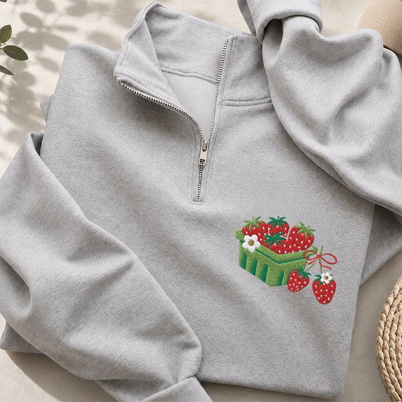 Embroidered Strawberry Blanket Classic Quarter Zip Sweatshirt
