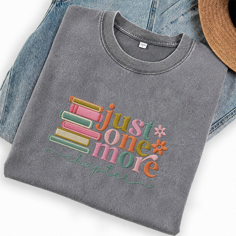 Embroidered Just One More Chapter Washed Crew Neck T-Shirt