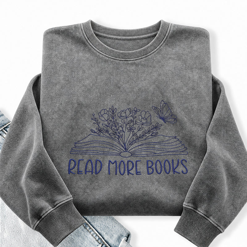 Embroidered Floral Read More Books Washed Crewneck Sweatshirt
