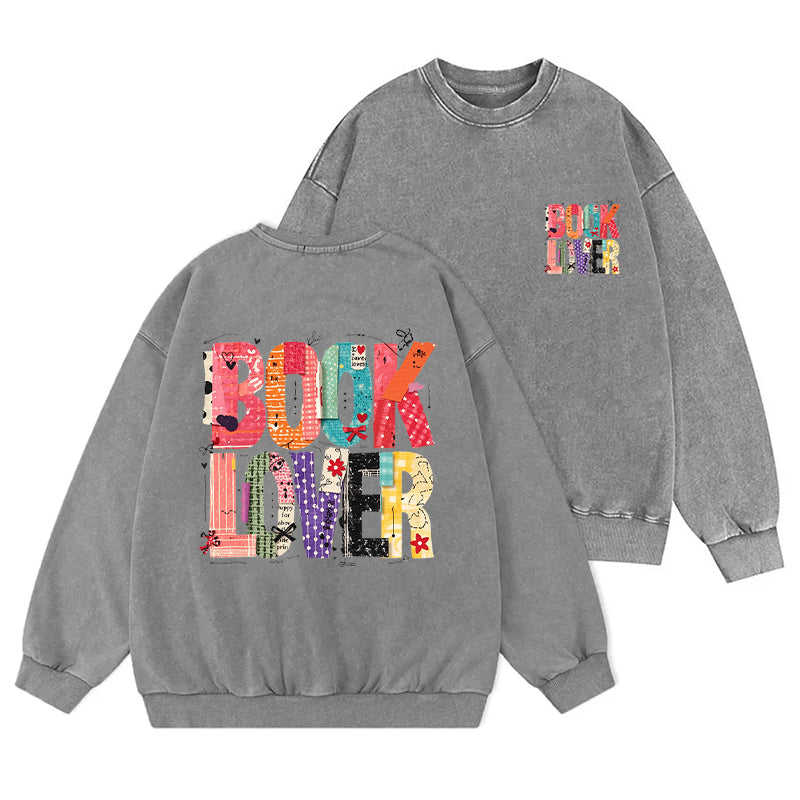 Retro Book Lover Washed Crewneck Sweatshirt