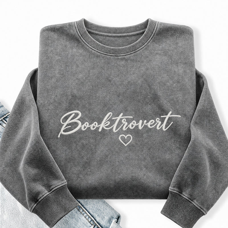 Embroidered Booktrovert Washed Crewneck Sweatshirt