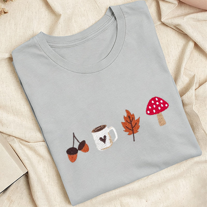 Embroidered Cozy Autumn Classic Adult Unisex Crew Neck T-Shirt