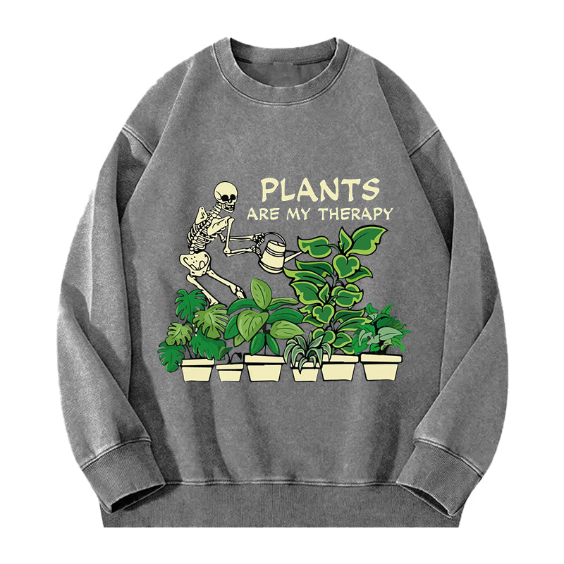 Plants Are My Therapy Skeleton Washed Crewneck Sweatshirt