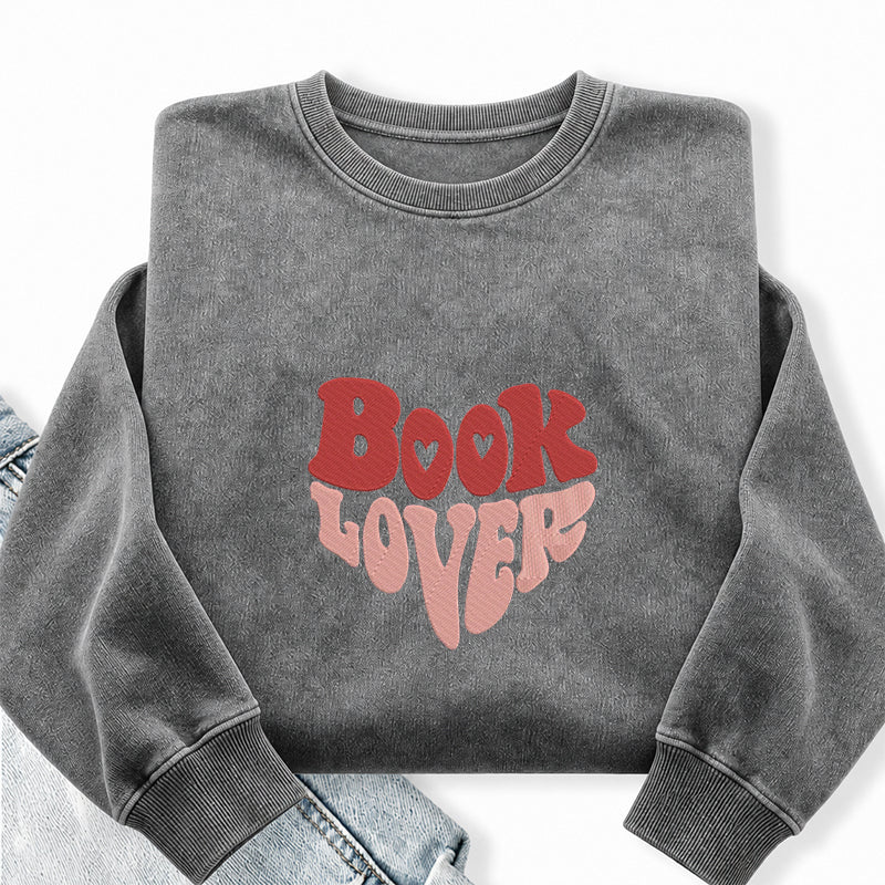 Embroidered Vintage Book Lover Washed Crewneck Sweatshirt