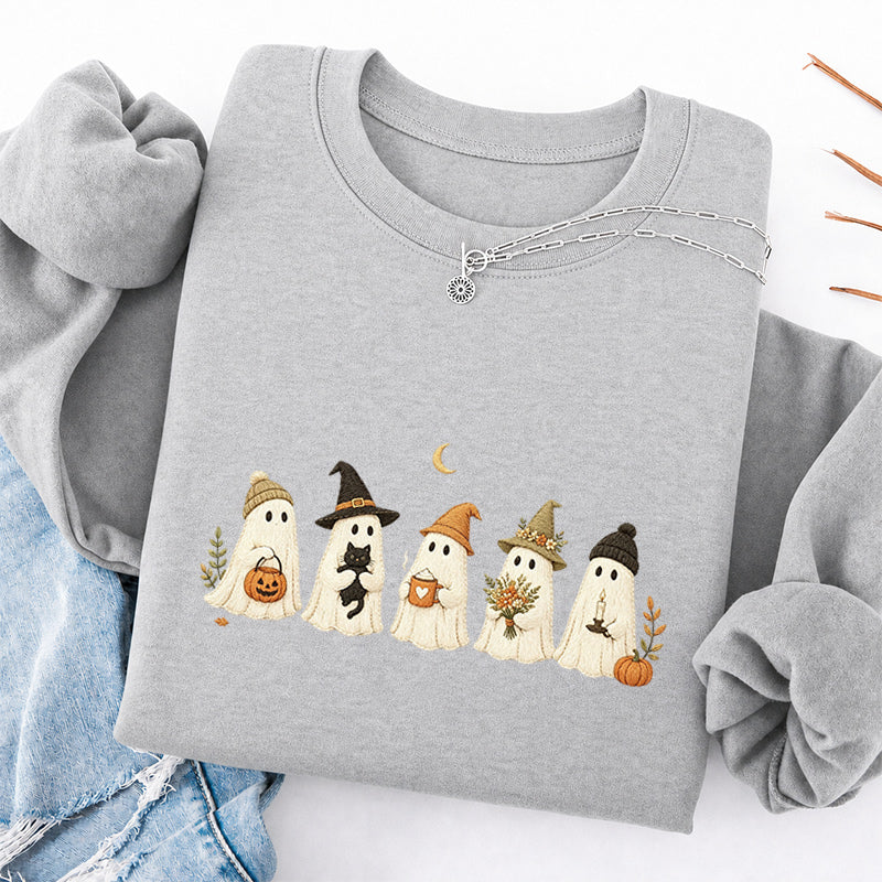 Embroidered Little Ghost Parade Classic Crewneck Sweatshirt