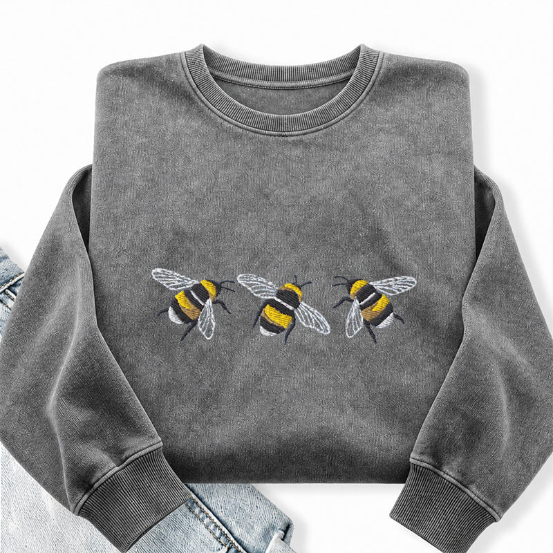 Embroidered Bumble Bee Washed Crewneck Sweatshirt