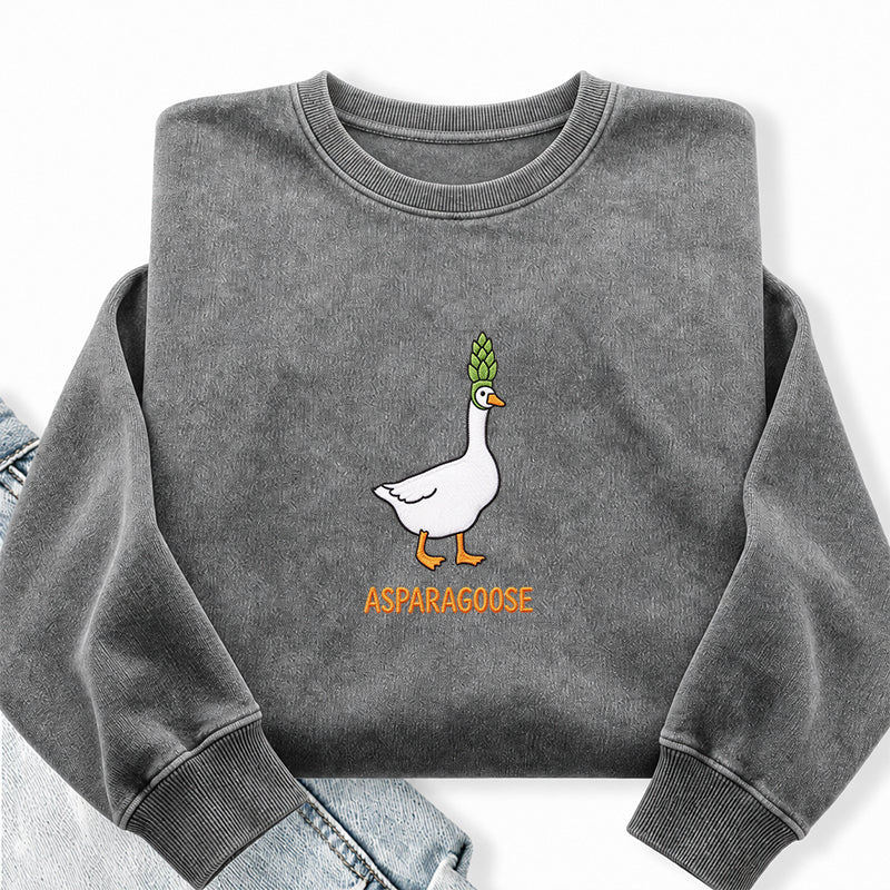 Embroidered Funny Asparagus Asparagoose Washed Crewneck Sweatshirt