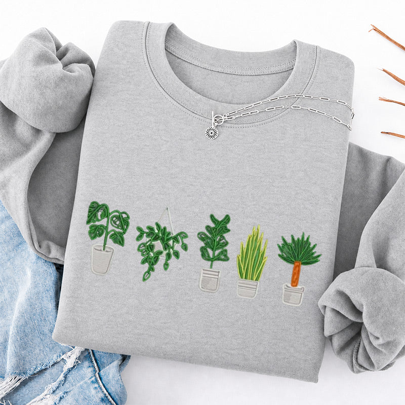 Embroidered Houseplant Classic Crewneck Sweatshirt