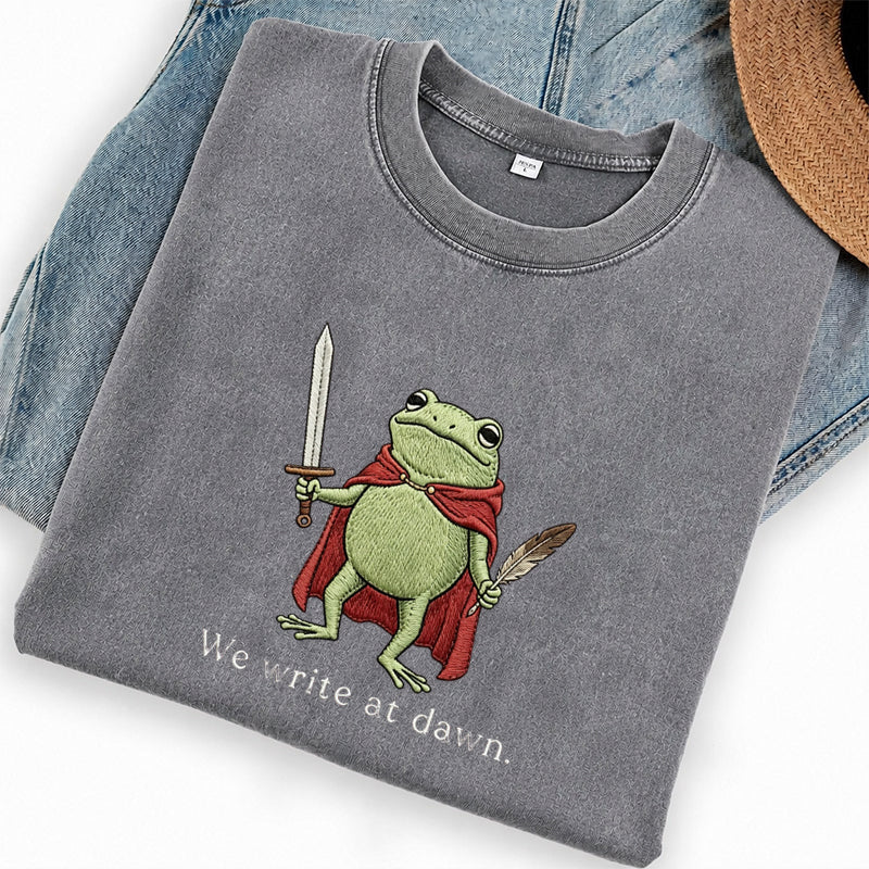 Embroidered We Write at Dawn Washed Crew Neck T-Shirt
