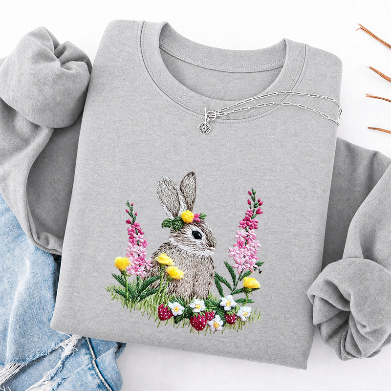 Embroidered Rabbit and Strawberries Classic Crewneck Sweatshirt