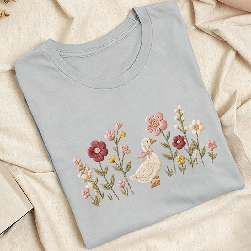 Embroidered Silly Goose Wildflower Classic Adult Unisex Crew Neck T-Shirt