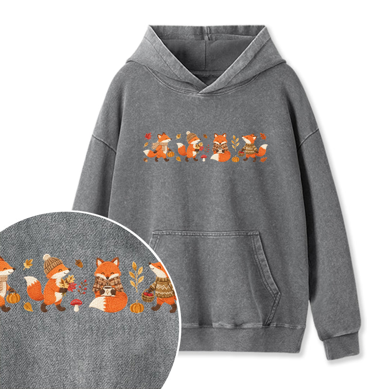 Embroidered Fall Fox Washed Hoodie