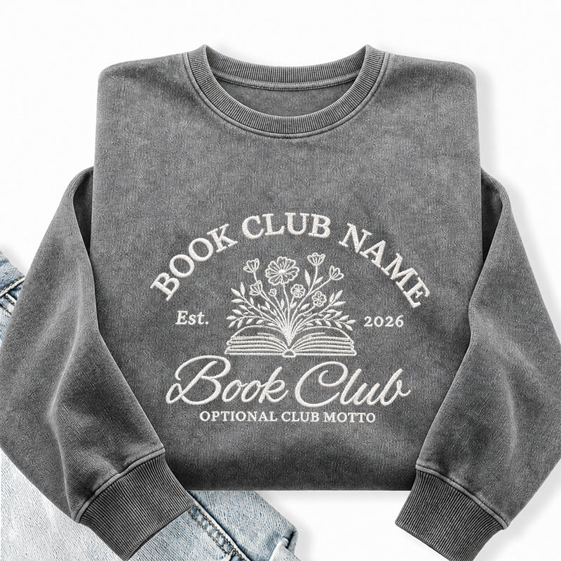 Personalized Embroidered Book Club Washed Crewneck Sweatshirt