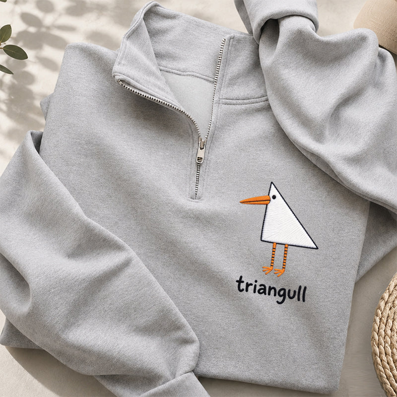 Embroidered Funny Triangull Seagull Classic Quarter Zip Sweatshirt