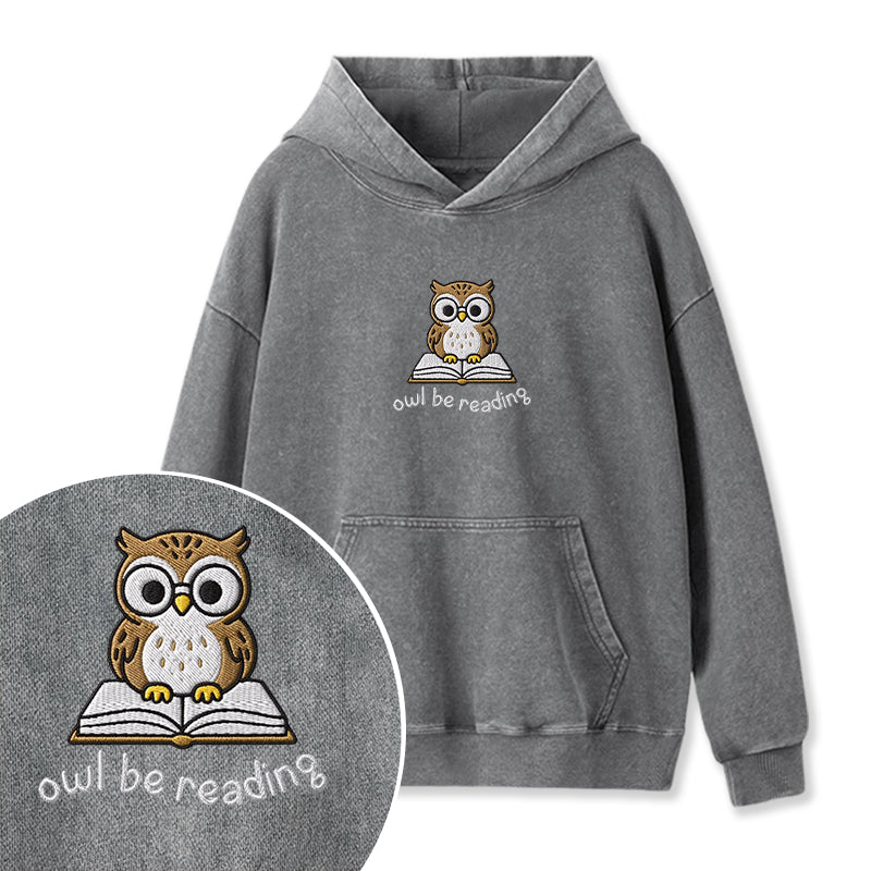 Embroidered Owl Be Reading Washed Hoodie