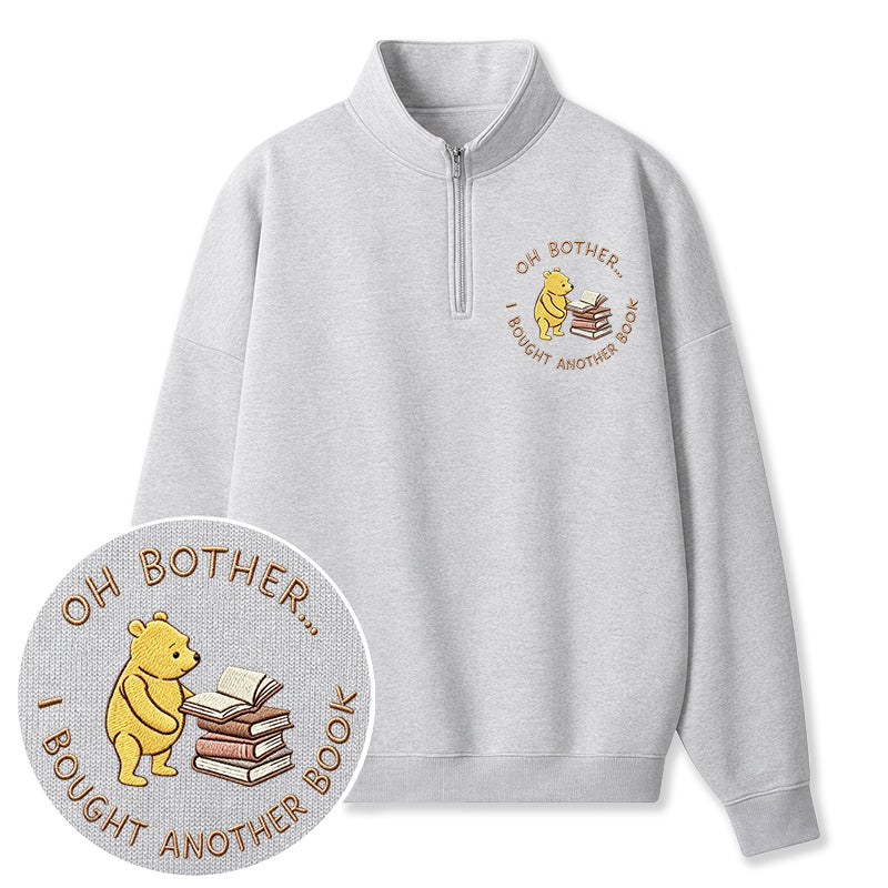 Embroidered Funny Bear Reading Books Classic Quarter Zip Sweatshirt