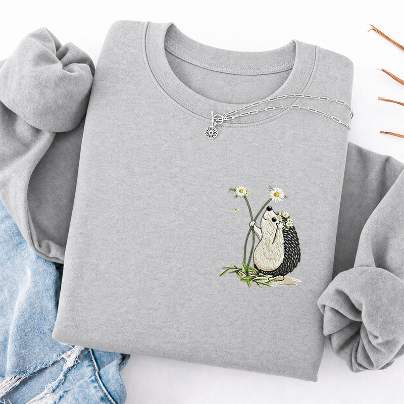Embroidered Hedgehog Daisy Classic Crewneck Sweatshirt