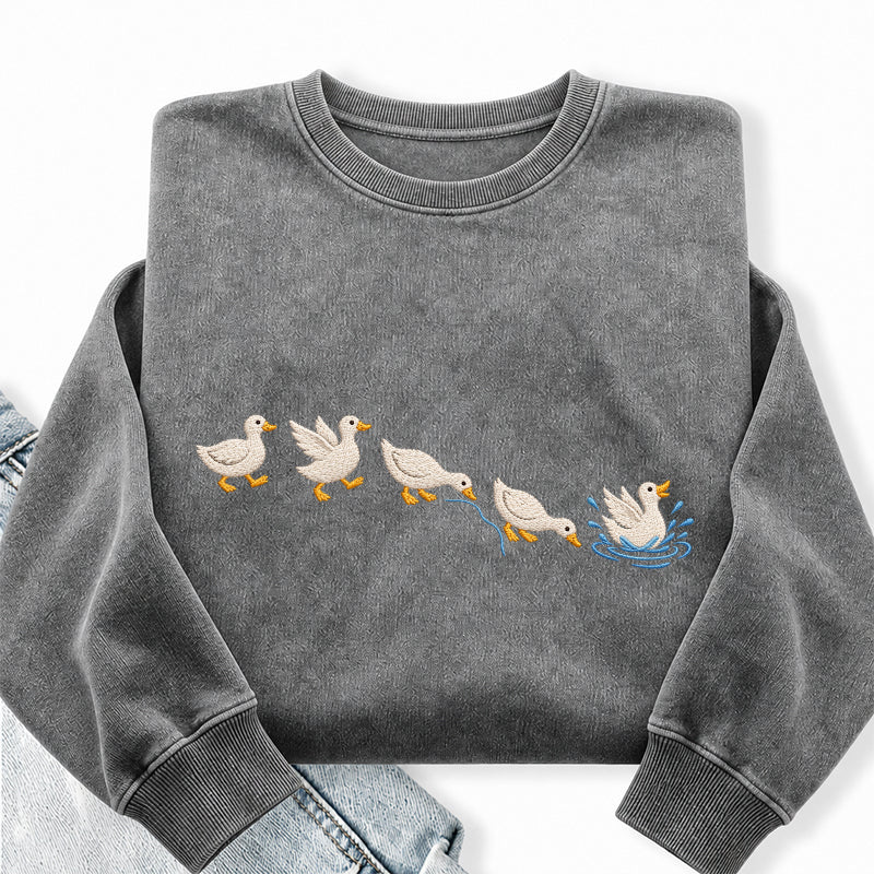 Embroidered Duck Duck Washed Crewneck Sweatshirt