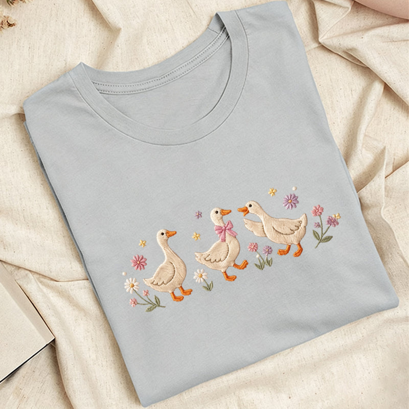 Embroidered Floral Goose Classic Adult Unisex Crew Neck T-Shirt