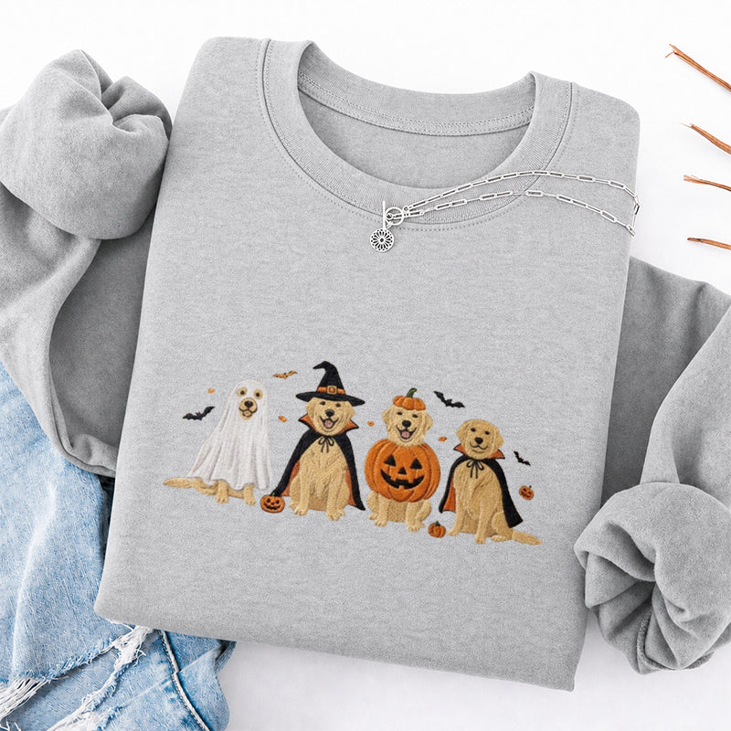 Embroidered Halloween Golden Retriever Classic Crewneck Sweatshirt