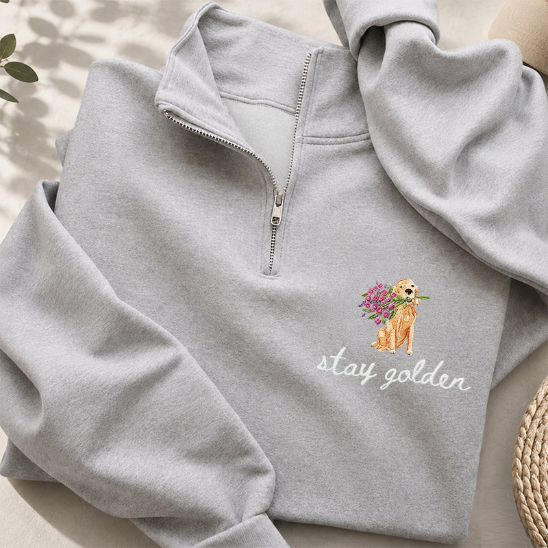 Embroidered Stay Golden Classic Quarter Zip Sweatshirt