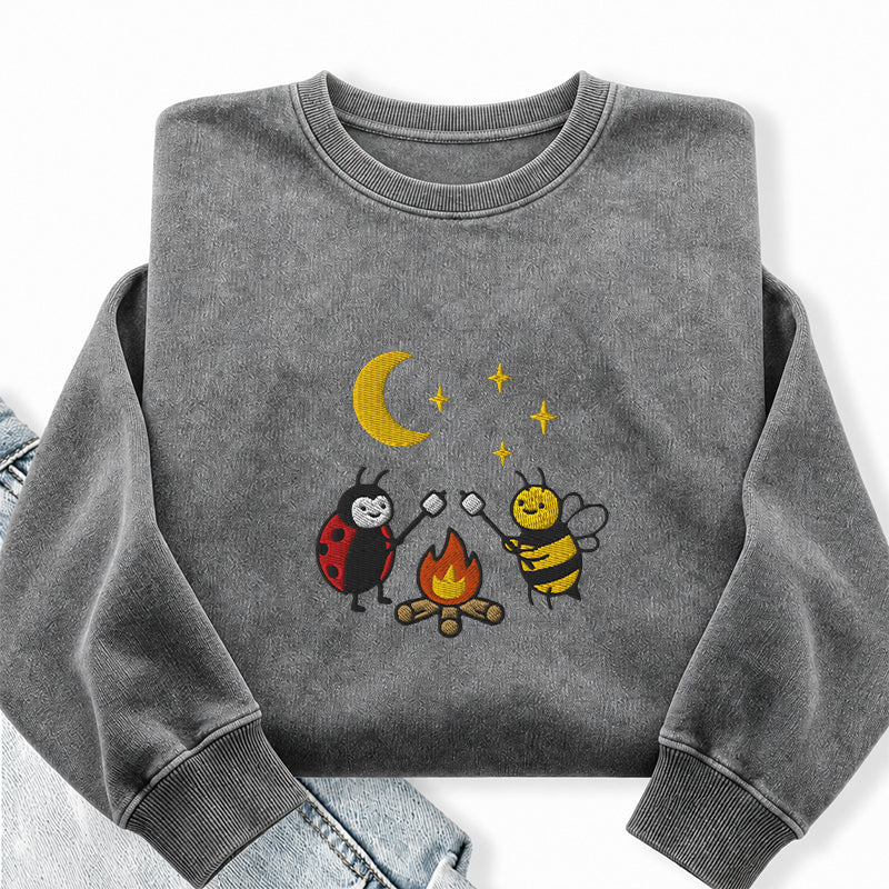 Embroidered Ladybug Campfire Washed Crewneck Sweatshirt