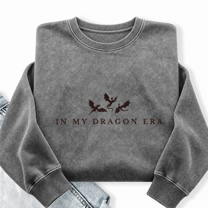 Embroidered In My Dragon Era Washed Crewneck Sweatshirt
