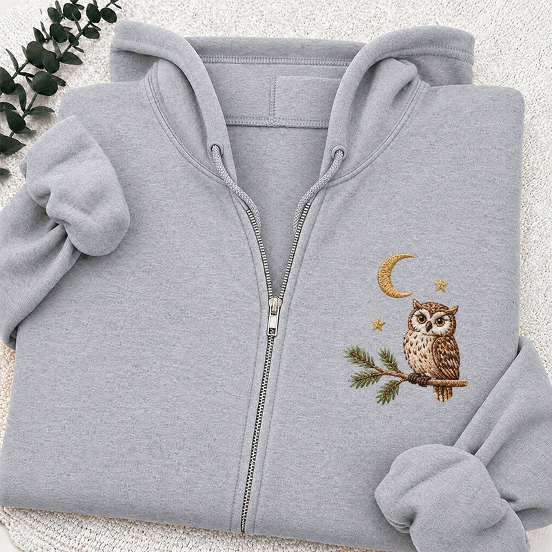 Embroidered Night Owl Classic Full Zip Hoodie
