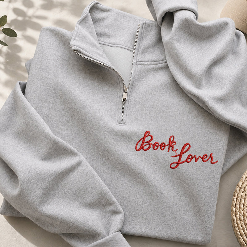 Embroidered Book Lover Classic Quarter Zip Sweatshirt