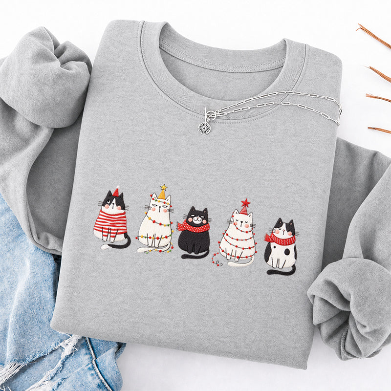 Embroidered Cute Cat Christmas Classic Crewneck Sweatshirt