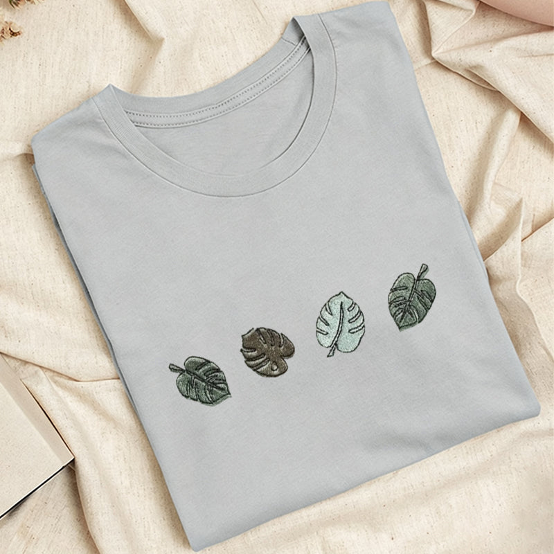 Embroidered Monstera Plant Classic Adult Unisex Crew Neck T-Shirt