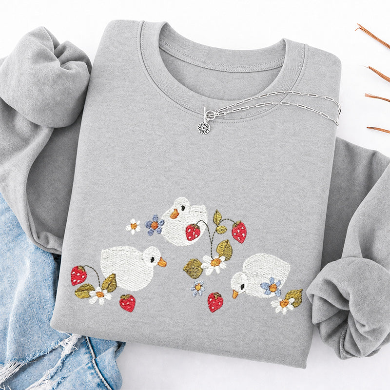 Embroidered Strawberry Duck Classic Crewneck Sweatshirt