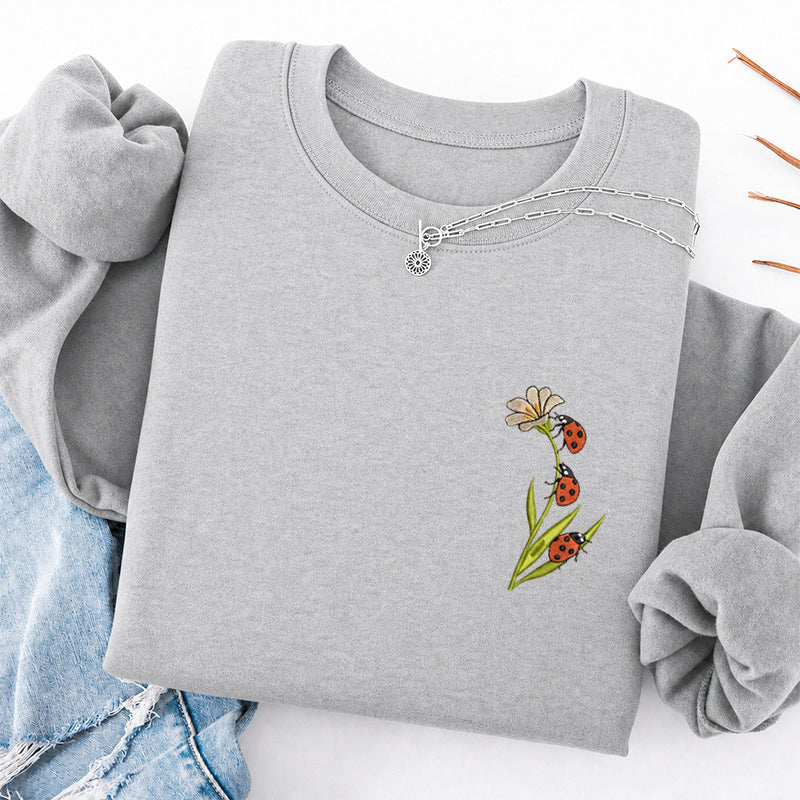 Embroidered Ladybug & Daisy Classic Crewneck Sweatshirt