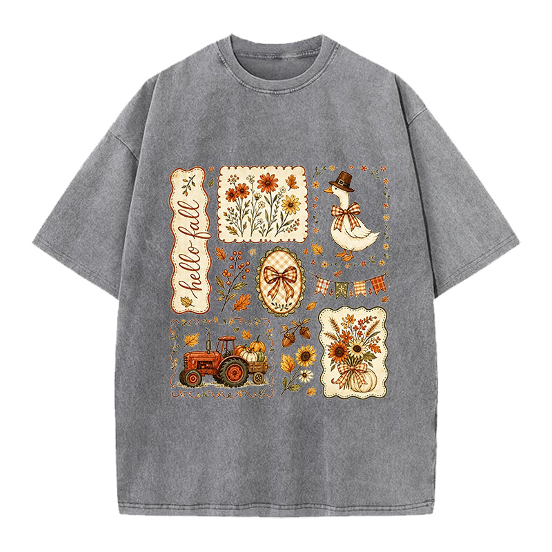 Cottagecore Fall Washed Crew Neck T-Shirt