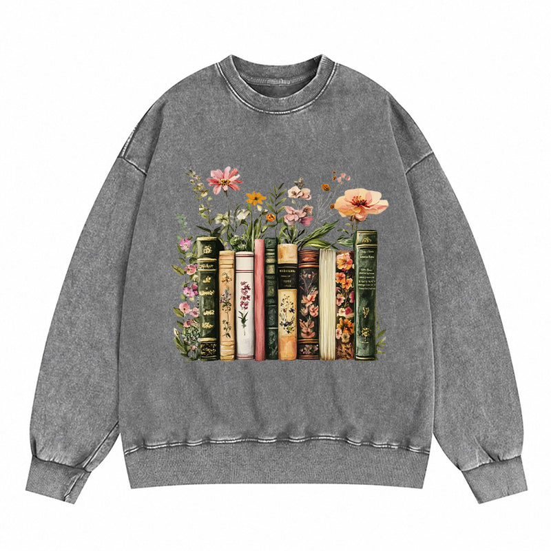 Floral Books Washed Crewneck Sweatshirt