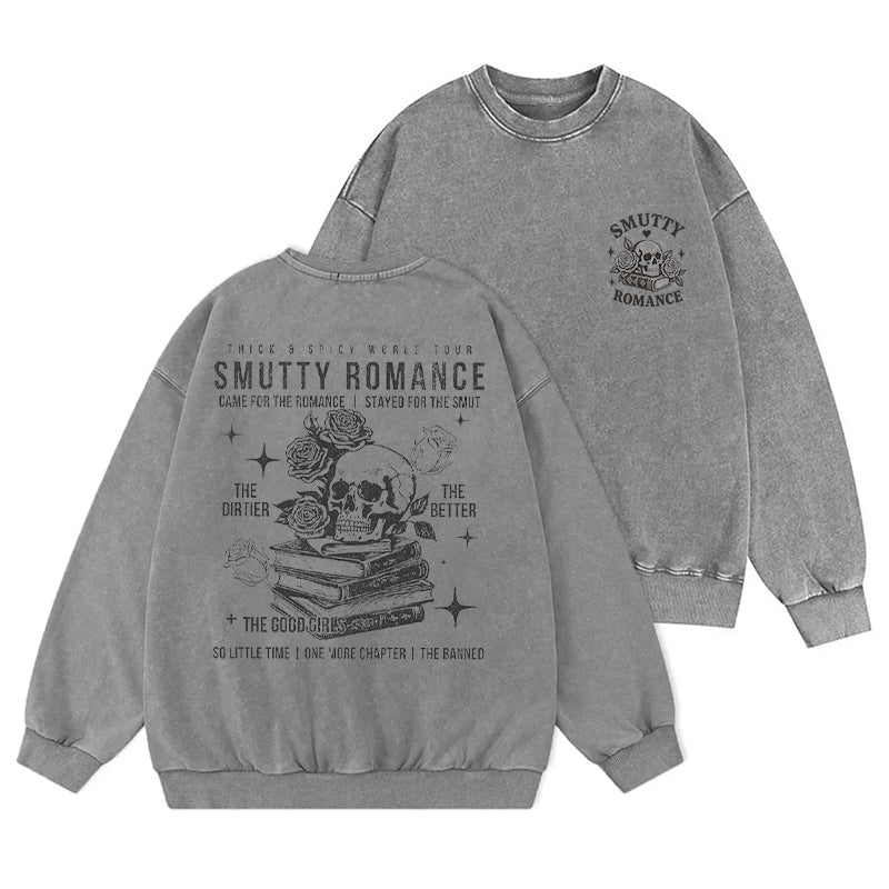 Smutty Romance Bookish Skull Washed Crewneck Sweatshirt