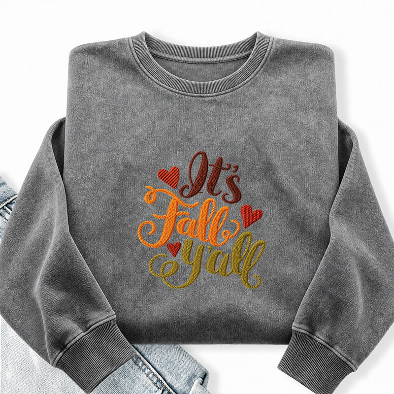 Embroidered It's Fall Yall Washed Crewneck Sweatshirt