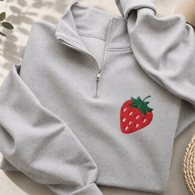 Embroidered Strawberry Classic Quarter Zip Sweatshirt