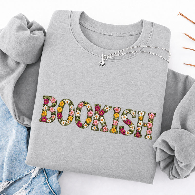 Embroidered Floral Bookish Classic Crewneck Sweatshirt