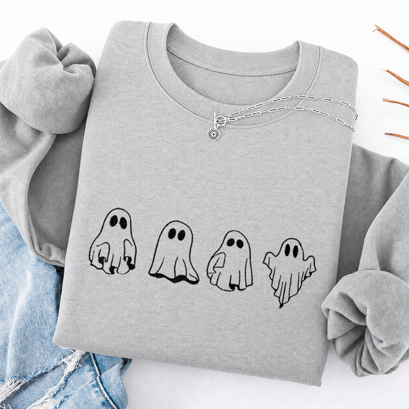 Embroidered Treat Or Trick Ghosts Halloween Classic Crewneck Sweatshirt