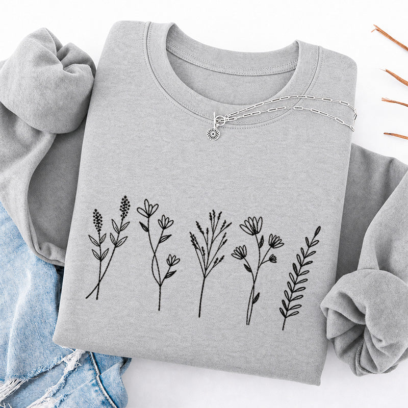 Embroidered Cute Wildflower Classic Crewneck Sweatshirt