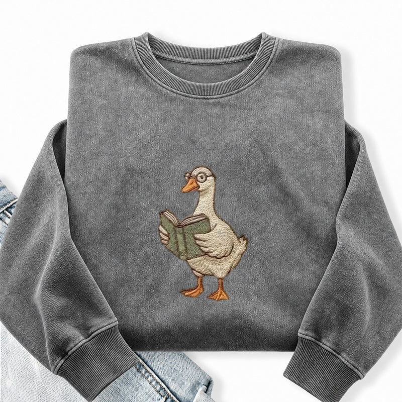 Embroidered Reading Goose Washed Crewneck Sweatshirt