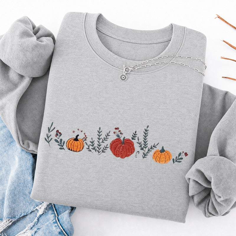 Embroidered Fall Enchanted Pumpkins Classic Crewneck Sweatshirt